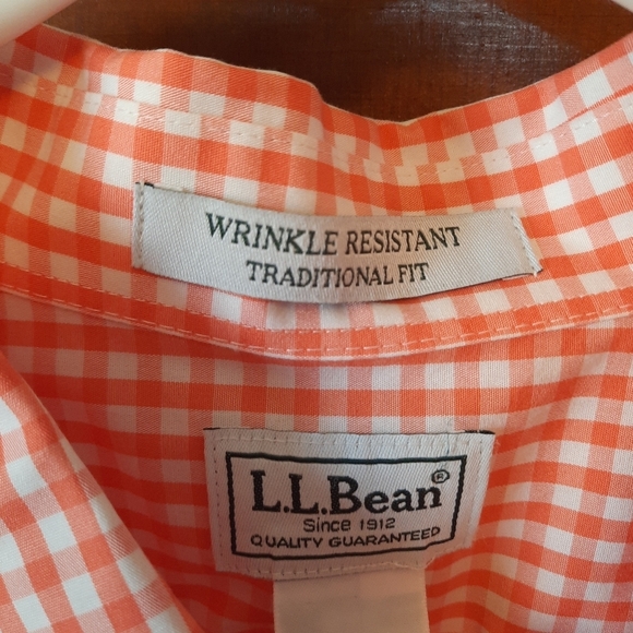 NWOT L.L. Bean Traditional Fit Wrinkle Resistant Orange Gingham Button Up Shirt - Picture 9 of 9